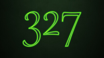 Neon glowing green number design of 327 on dark background.