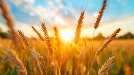 Obraz premium Golden wheat field at sunset