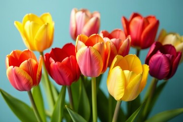 Fototapeta premium Close-up of various tulip flowers of different colors and shapes, close-up, blooming, beautiful