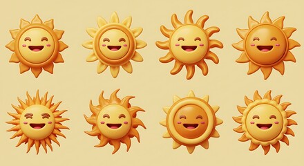 Joyful Sun Collection: 3D Rendered Illustrations in Warm Yellow Hues AI Generated