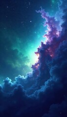 Fototapeta premium Swirling nebula of blues, greens, purples Cosmic, ethereal, abstract art , dark, swirl