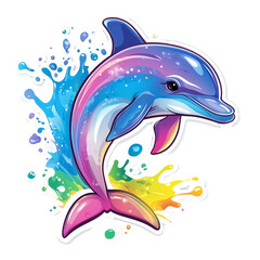 Obraz premium Anime dolphin sticker ocean digital art colorful environment vibrant concept