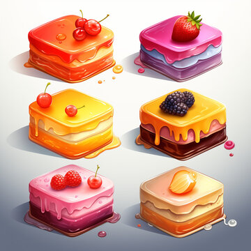Set cakes game art fantasy
