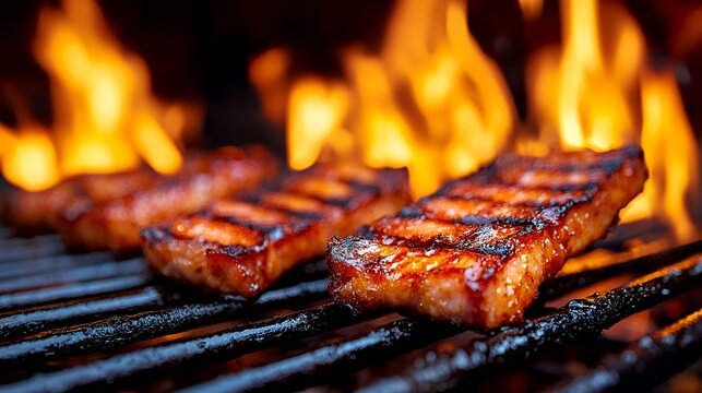 Grilled meat on barbecue grate