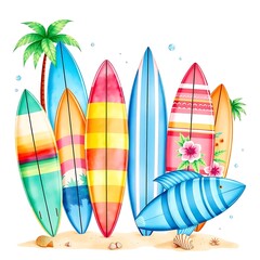 set surfboards on the beach