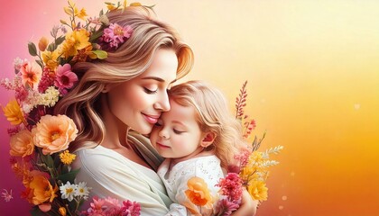 Fototapeta premium A heartwarming portrait of a mother holding her child, 