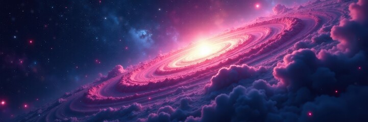 Vast cosmic expanse, swirling nebulae, distant galaxies, constellations, meteor