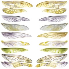 Detailed Illustrations of Insect Wings in Various Styles and Colors