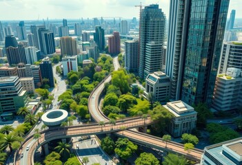 Naklejka premium Green technologies and sustainable infrastructure in a thriving city, eco-friendly, policy