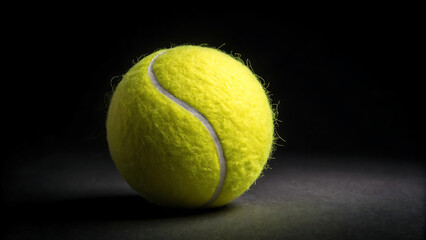 Tennis Ball on Dark or Black Background &ndash; Isolated Sports Equipment for Dramatic and Modern Visuals
