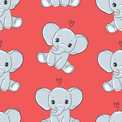 seamless pattern with Hand Drawn cute elephant vector illustration
