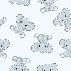 seamless pattern with Hand Drawn cute elephant vector illustration