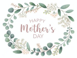 Celebrate Mother's Day with a beautiful minimalist floral border featuring eucalyptus and delicate blossoms