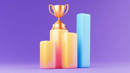 Obraz premium trophy sits atop colorful bar graphs, symbolizing achievement and success in business or competition. vibrant colors and sleek design create engaging visual representation of progress