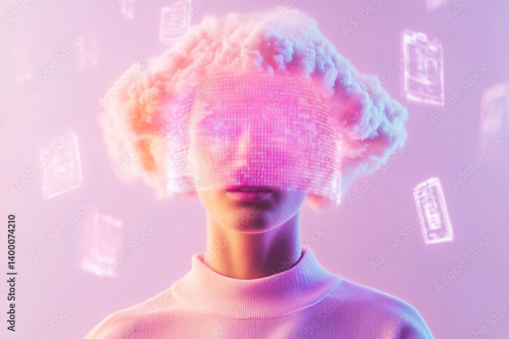 Poster digital transformation with glowing virtual elements