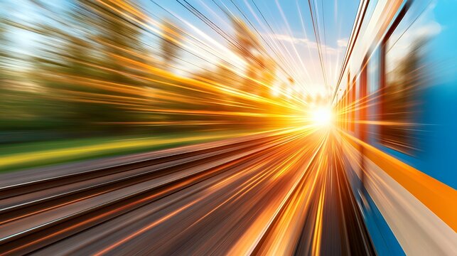 High speed train at sunrise fast motion blur photography