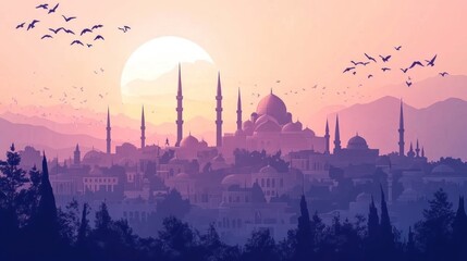 Sunrise over Istanbul Mosques