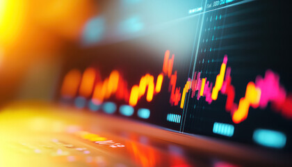 Dynamic financial data visualization with colorful graphs and charts