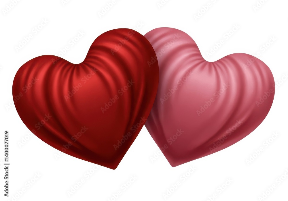 Aufkleber two heart shaped objects one red and one pink with a draped fabric texture on a white background