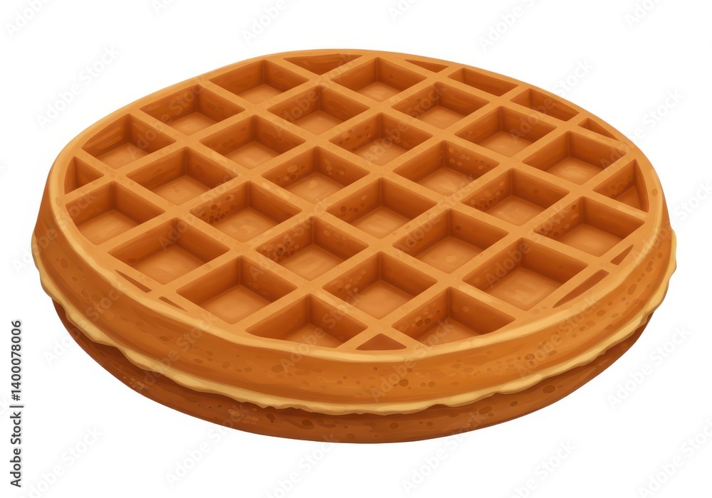 Fototapete a round waffle with a grid pattern and a creamy layer in the middle on a white background view close