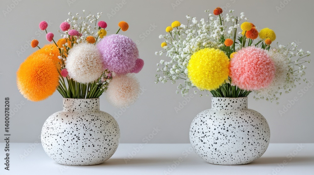 Poster two stylish vases elegantly filled with beautiful flowers creating a charming and decorative display