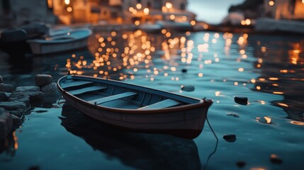 Fototapeta premium Evening Boats at Coastal Town Harbor