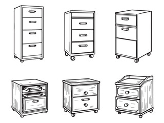 Filing Cabinet Line Art Illustration Set
