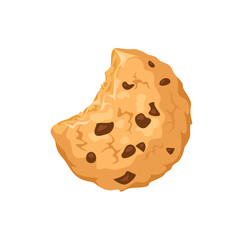 Bitten chocolate chip cookie isolated on white background. Vector cartoon flat illustration. Sweet biscuit icon.