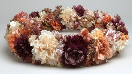 Wreath made of colorful flowers displaying a beautiful and artistic floral arrangement perfect for seasonal decorations