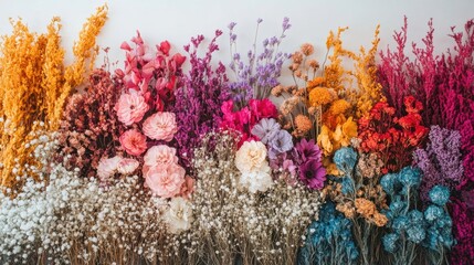 Beautiful collection of dried flowers showcasing their unique shapes and natural colors against a white background