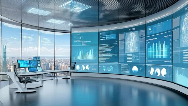 Futuristic control room monitoring global data streams - Powered by Adobe