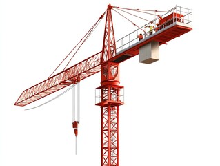 a crane on building site with workers clipart, teamwork scene, flat vector style, isolated on white background