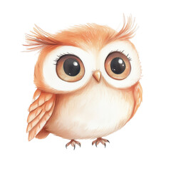 Fototapeta premium Adorable watercolor owl with big amber eyes and fluffy feathers, perfect for nursery prints, storybooks, or whimsical art projects