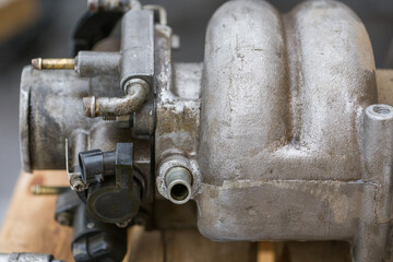 Car engine parts, receiver. Repair tools.