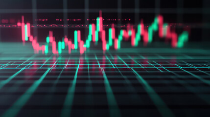 Dynamic trading chart with vibrant colors and grid lines, illustrating market fluctuations and trends. blurred effect adds sense of motion and energy to financial data