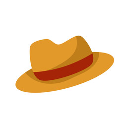 Jaunty Straw Fedora with Burgundy Band: Flat Lay Illustration