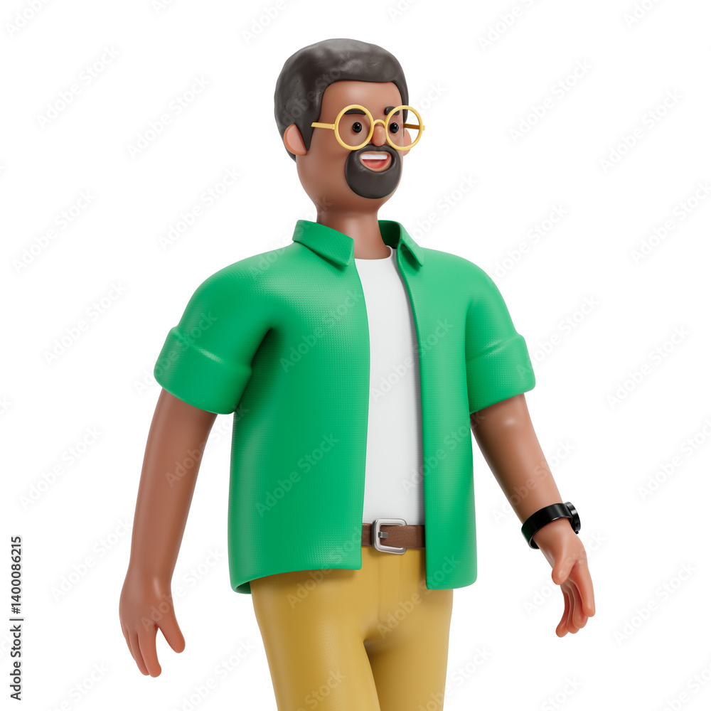 Poster a man confidently walks forward, symbolizing progress or moving ahead. 3d rendering, conceptual imag