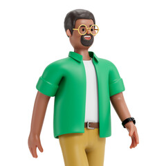 A man confidently walks forward, symbolizing progress or moving ahead. 3D rendering, conceptual image. Isolated on white background.