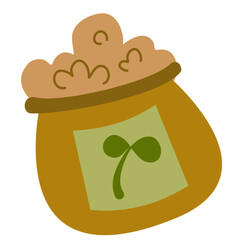 Rustic Sack of Grains with Clover Label, Hand-Drawn Illustration