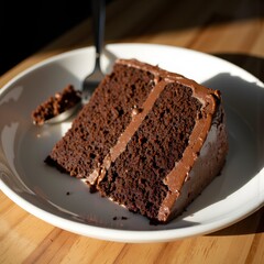 Delicious Chocolate Cake Slice on White Plate A Sweet Treat Perfect for Dessert
