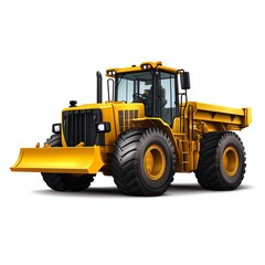 Fototapeta premium a yellow motor grader clipart, road construction vehicle, 3D vector style, bold tones, isolated on white background