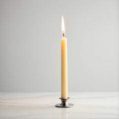 A Single Candle's Warm Glow Illuminates a Serene Scene, Casting Subtle Reflections on a Cool Marble Surface.