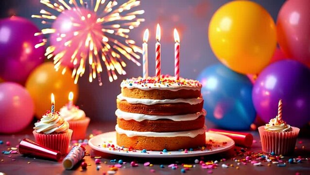 Colorful Birthday Bash with Balloons, Fireworks And Presents