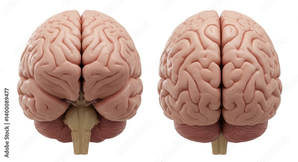 Poster two anatomical brain models displayed side by side on a white background showing the rear view perfe