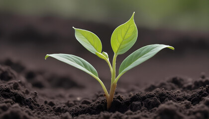 A delicate seedling pushing through dark soil, showcasing the beginning of new life and growth.