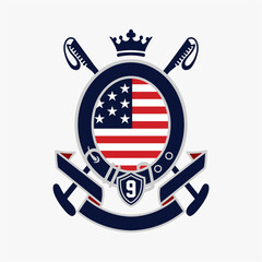 This unique American-themed soccer emblem blends patriotism with sporty elegance. Perfect for teams, fans, or designers seeking a bold crest featuring stars, stripes, and dynamic athletic elements