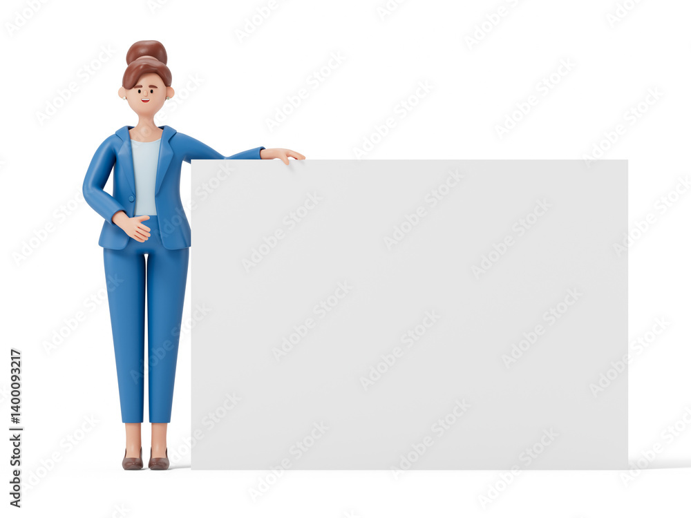 Poster 3d people holding an empty white board for insert a concept.3d rendering,conceptual image. isolated 