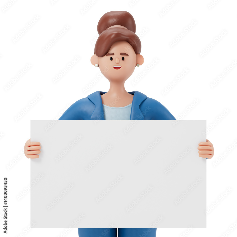 Poster 3d people holding an empty white board for insert a concept.3d rendering,conceptual image. isolated 