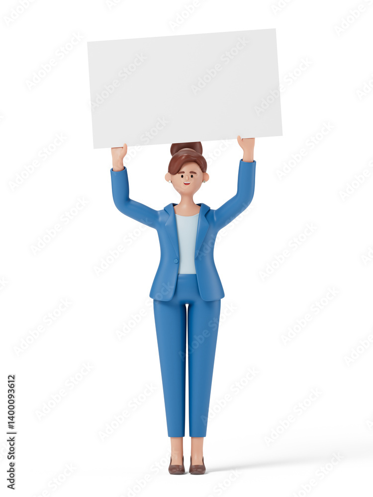 Poster 3d people holding an empty white board for insert a concept.3d rendering,conceptual image. isolated 