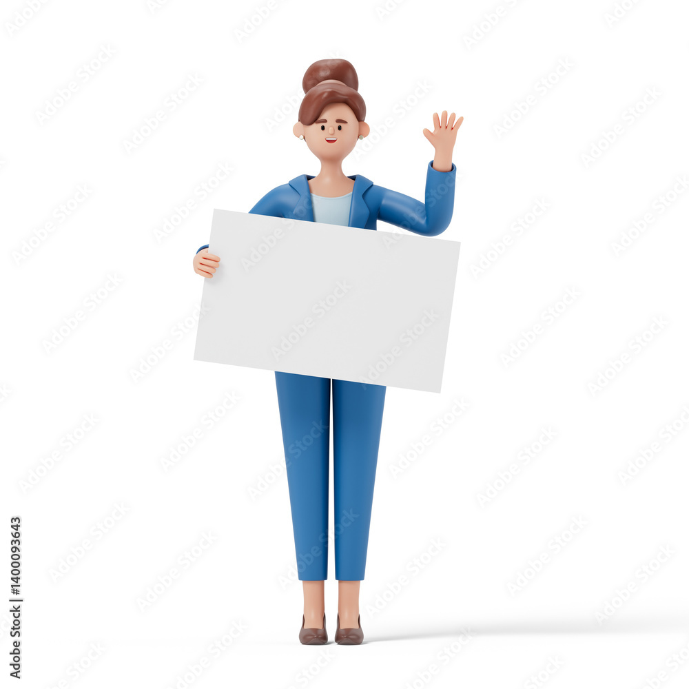 Poster 3d people holding an empty white board for insert a concept.3d rendering,conceptual image. isolated 